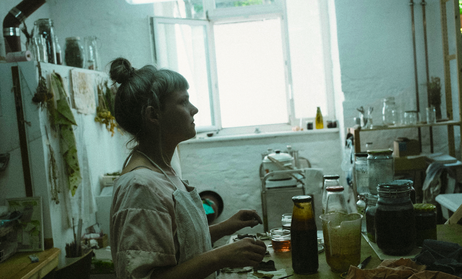 Elke Fiebig, an expert in plant-based textile dyeing, in her Berlin atelier
